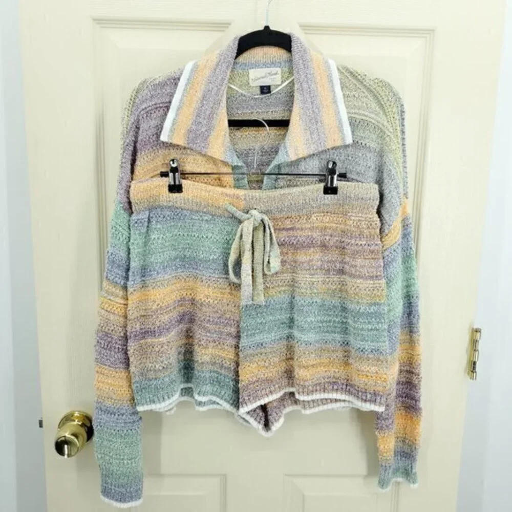 Universal Thread Matching Knit Set XL Top/L Shorts Orange/Blue